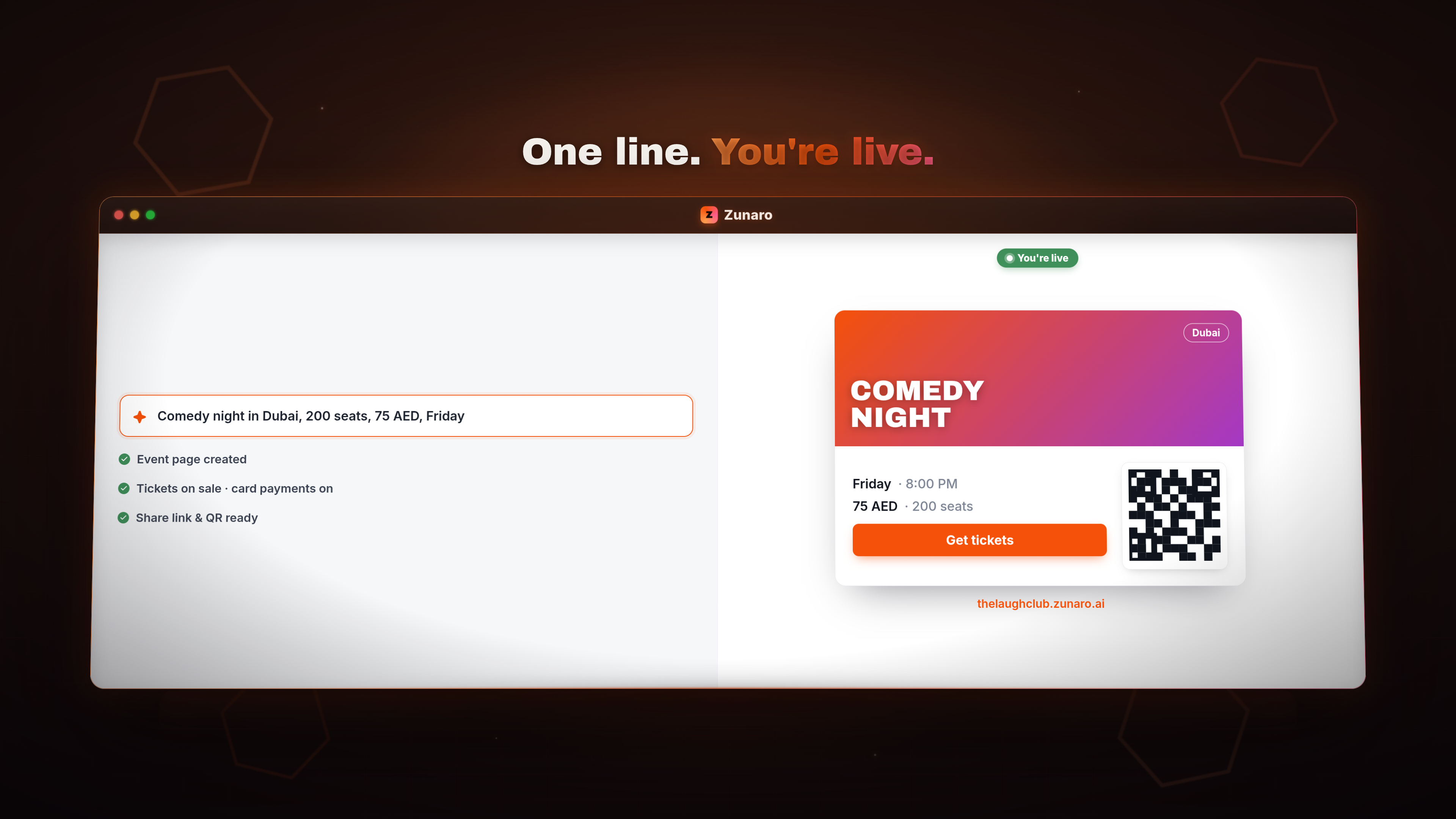 An event built from one sentence, live with a QR code