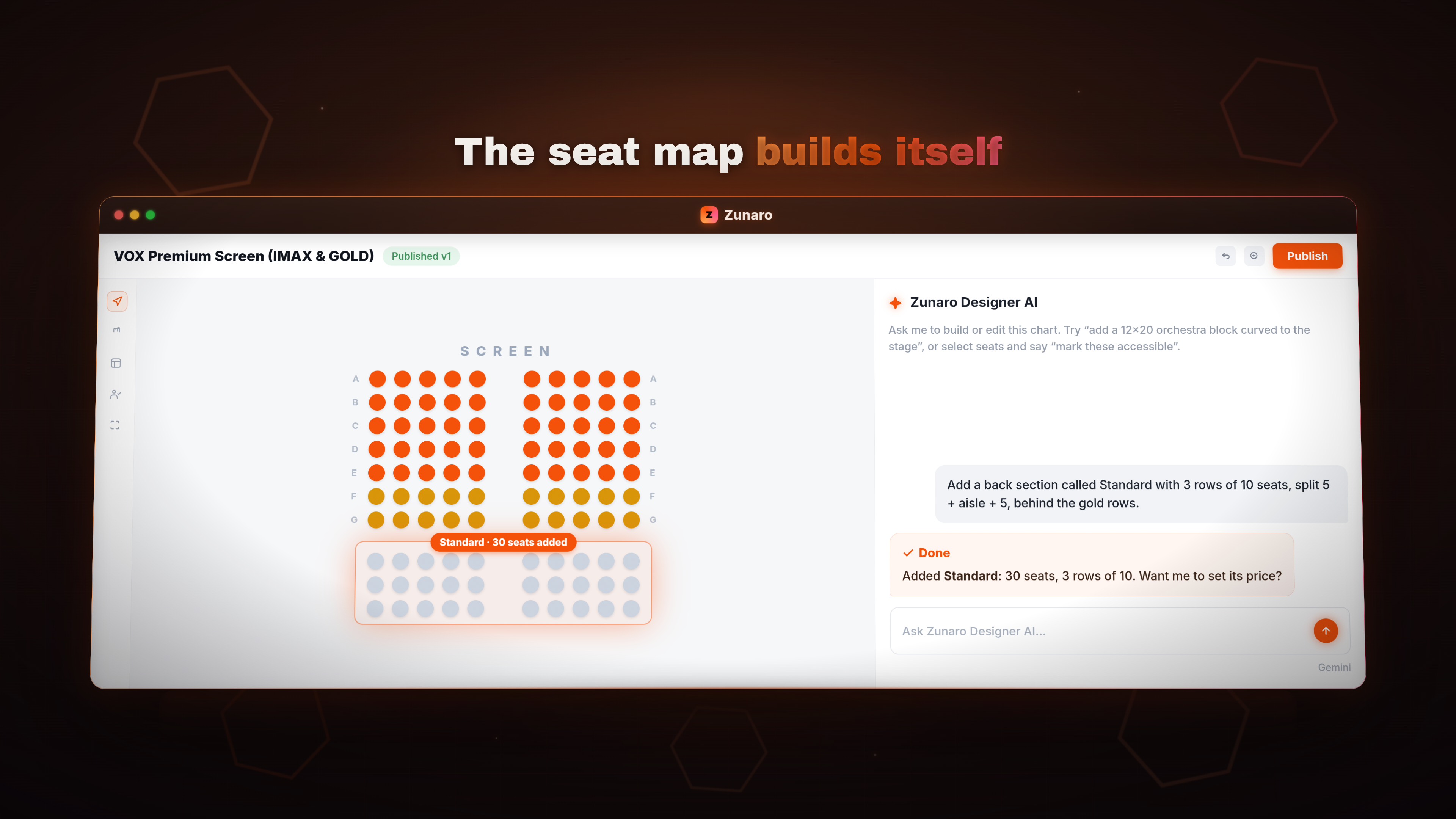 Zunaro Designer AI building a seat map
