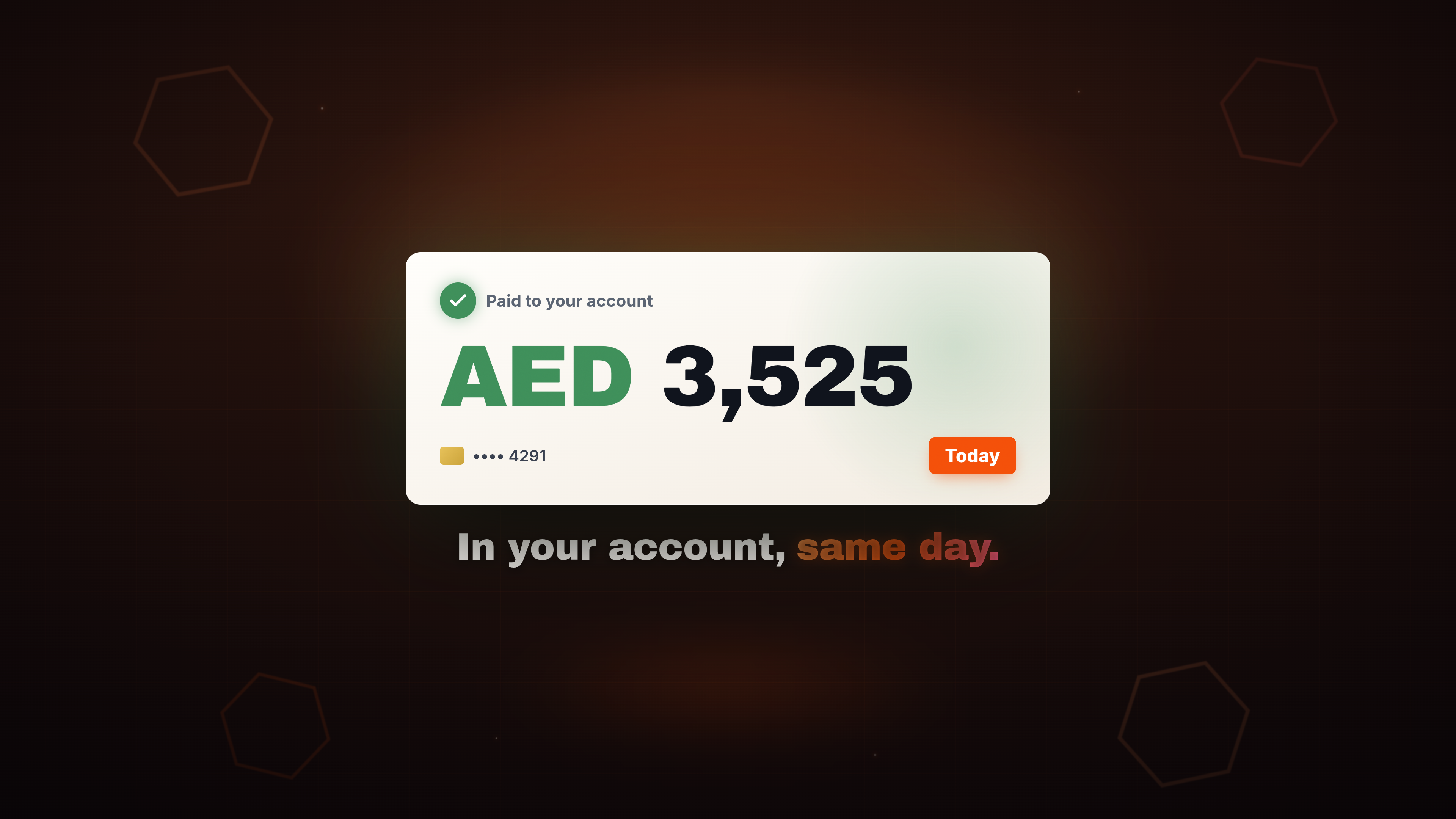 AED 3,525 paid to your account, today